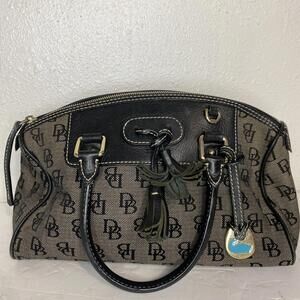 Dooney & Bourke Signature satchel in black and grey canvas with black leather
